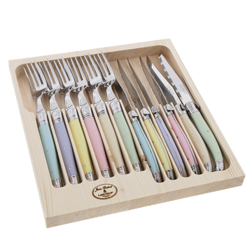 Bestiksæt 6 knive + 6 gafler pastel Laguiole