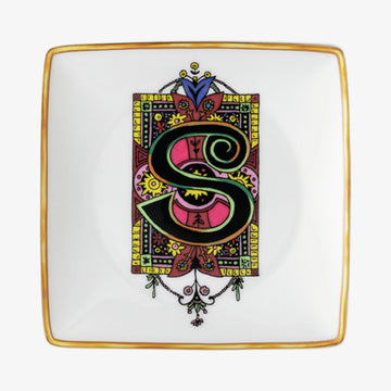 Bowl 12cm sq. flat, Holiday Alphabet S, Versace