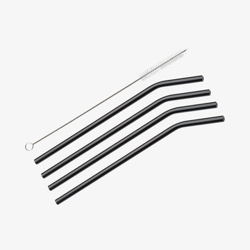 VETRO NERO Sugerør med rensebørste buet 4 stk sort