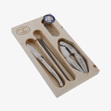 Skaldyrssæt i stål med åben æske