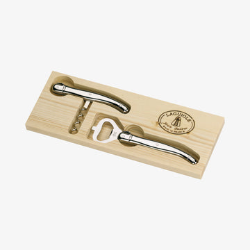 Øloplukker + proptrækker stål træ-æske