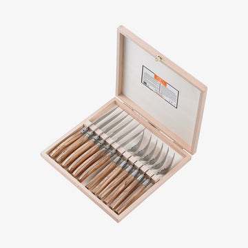 Bestikssæt 6 knive + 6 gafler i oliventræ Laguiole