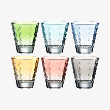 Saet med seks forskellige farvede glas fra Optic Pastel serien fra Leonardo.