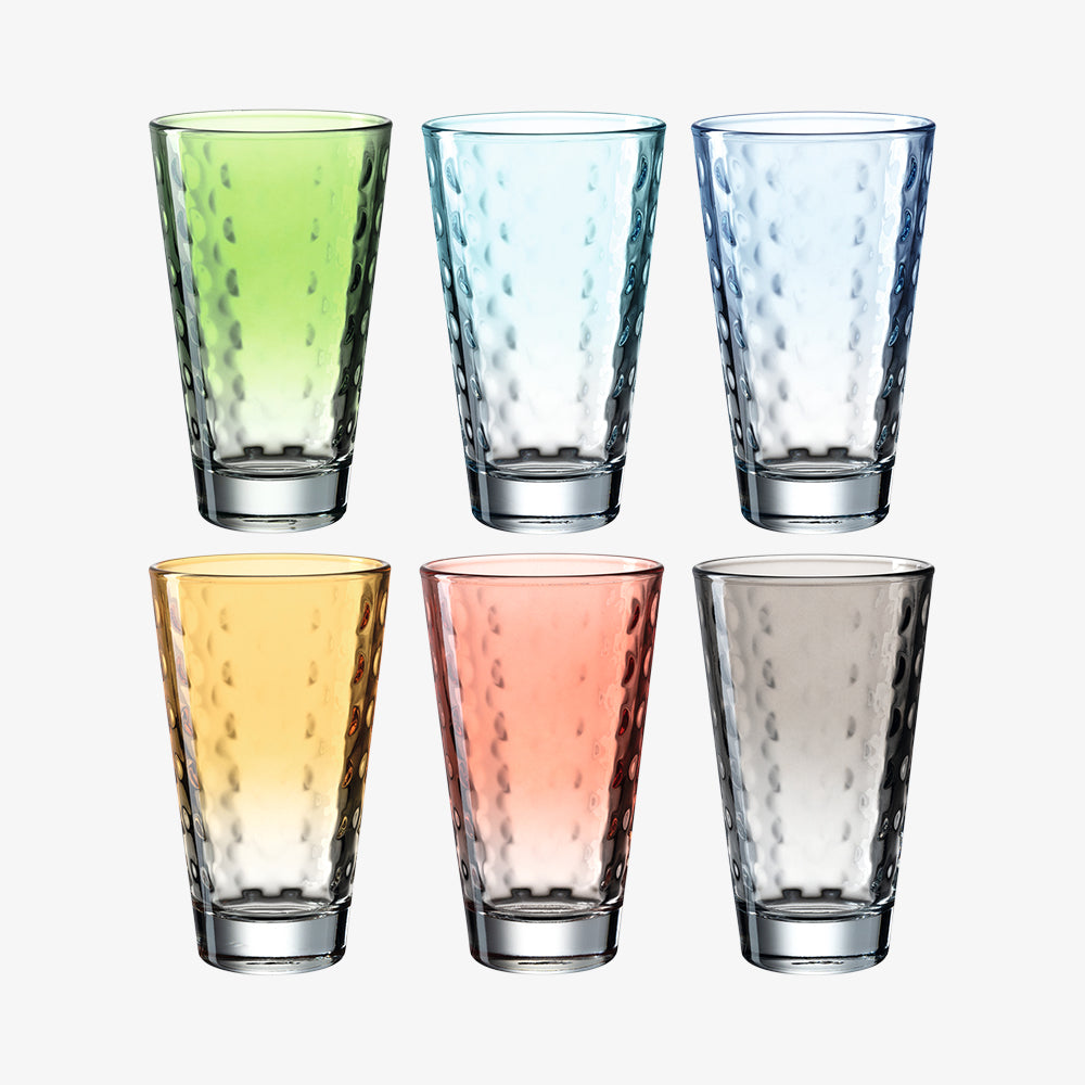 Saet med glas fra Optic Pastel serien fra Leonardo med seks forskellige farver.