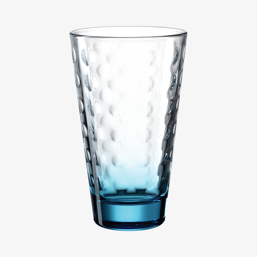 Optic glas fra Leonardo der kan indeholde 300 ml og kommer i en flot blaa farve.