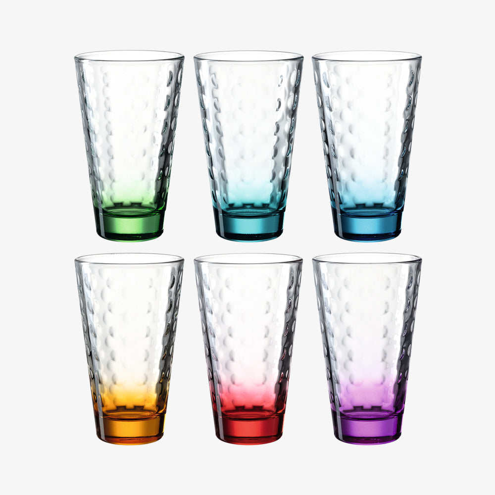 Optic glas kommer i seks forskellige farver og i dette saet faar du alle seks.